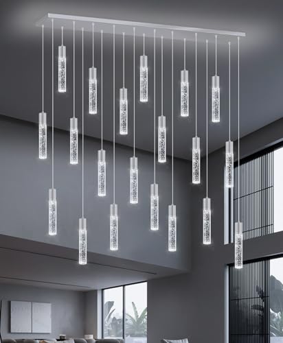 20 Lights Modern Crystal Chandeliers LED Pendant Light for Kitchen Island Dining Room Entrance Foyer Living Room Silver