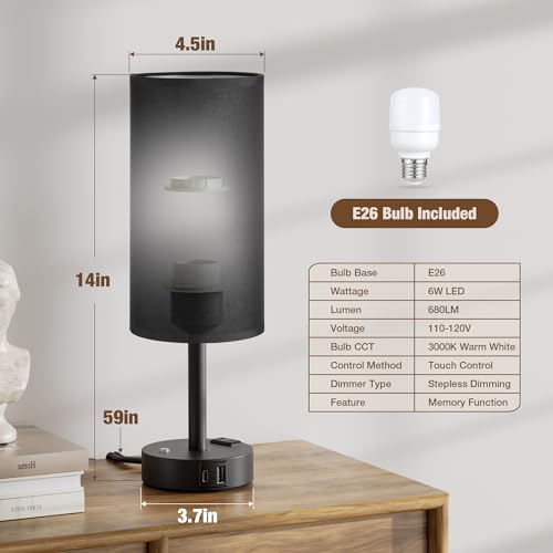 Black Touch Bedside Lamp for Bedroom