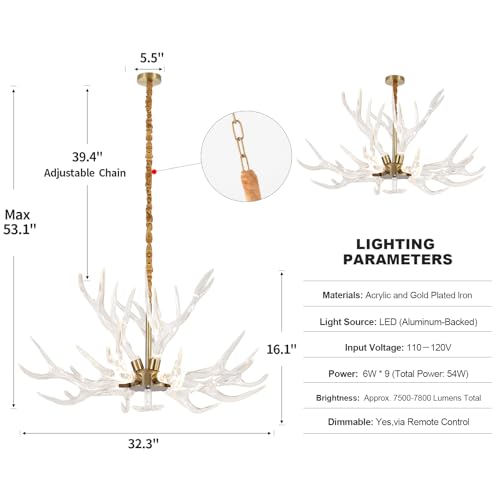 Acrylic Antler Chandelier Ceiling Light Fixtures