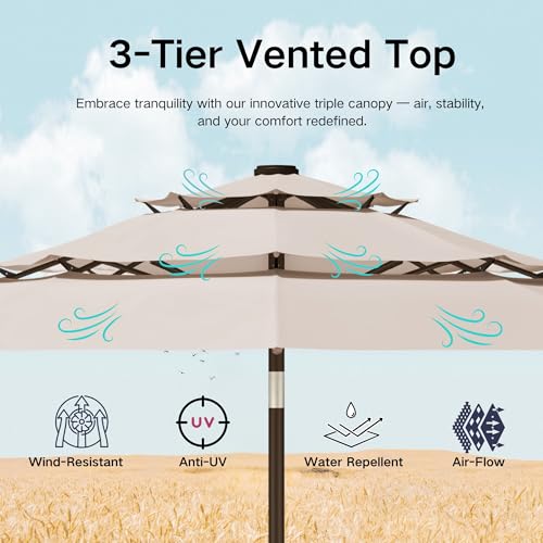 9ft 3 Tier Patio Umbrella with Solar Lights