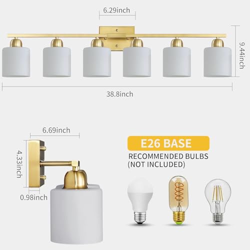 6 Light Gold Bathroom Vanity Light for Large Mirror