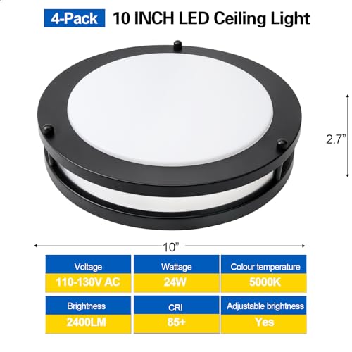 10inch LED Flush Mount Ceiling Light Fixture Dimmable Matte Black (4 Count)