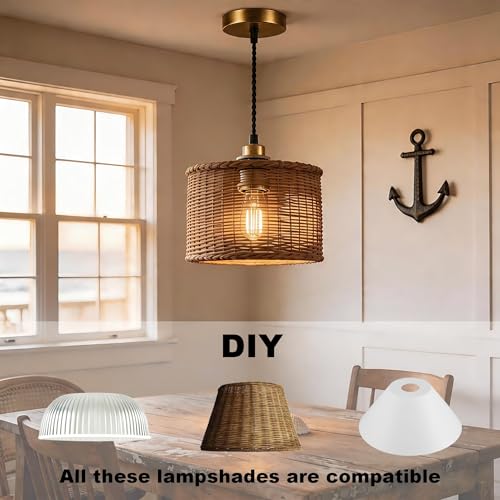 UL Listed] Vintage Brass Pendant Light Kit Industrial