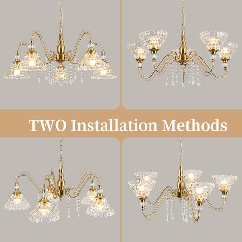 5 Light Vintage Chandelier in Brushed Gold Finish with Flower (5-Light / Gold)