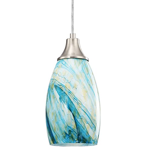 Art Glass Mini Pendant Lights for Kitchen Island Blown Art Glass Pendant Light Shade hanging ceiling lights with Brushed Nickel Finish for Kitchen Counter bar