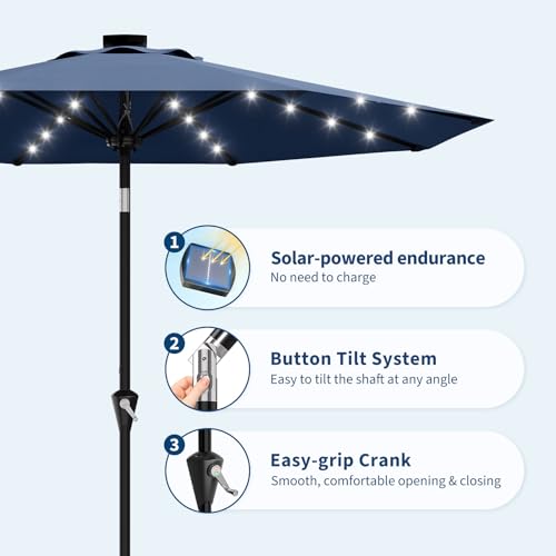 9FT Solar Patio Umbrella Outdoor Umbrella with 32 LED Lights