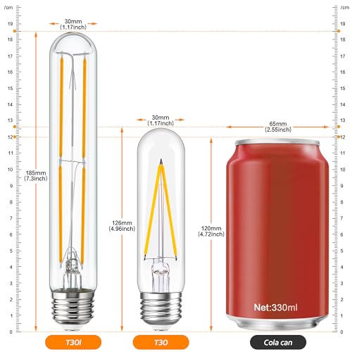 Tubular Light Bulb 7.3 Inch Dimmable T10 LED Bulb E26 6W 60 Watts 4000K (4 Count)