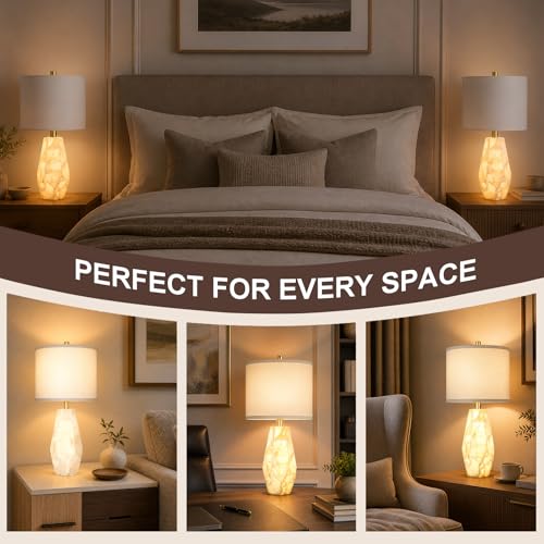 23" Alabaster Living Room Table Lamp Set of 2 with Night Light (2 Count)