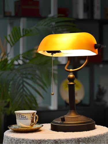 Matted Amber Stepless Dimmable Glass Bankers Desk Lamp