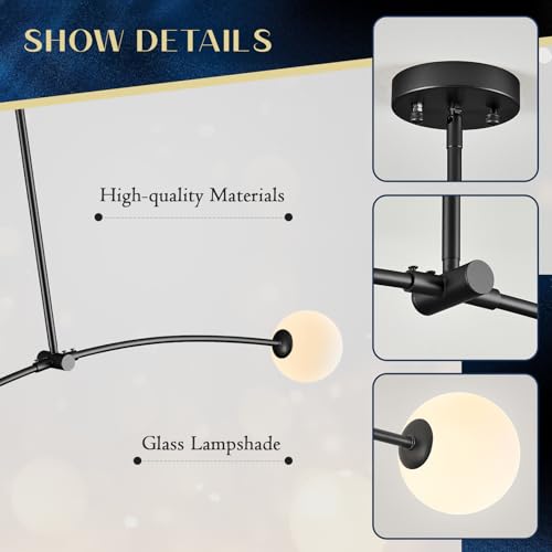 Black Sputnik Chandelier with Milk Glass Globe 2 Lights L45 Inch