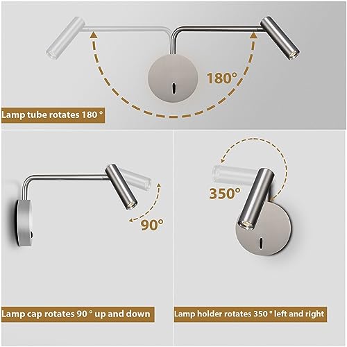 Wall Mounted Reading Light Swing Arm Bedside Lamps for Bedroom Hardwired Sconces with Switch LED Mounted for Home Decor Wall Lighting Fixtures Indoor