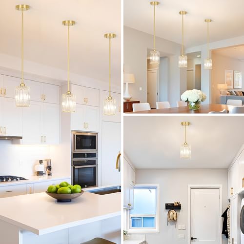Gold Kitchen Pendant Lights Over Island with Adjustable Rods (3 Count)