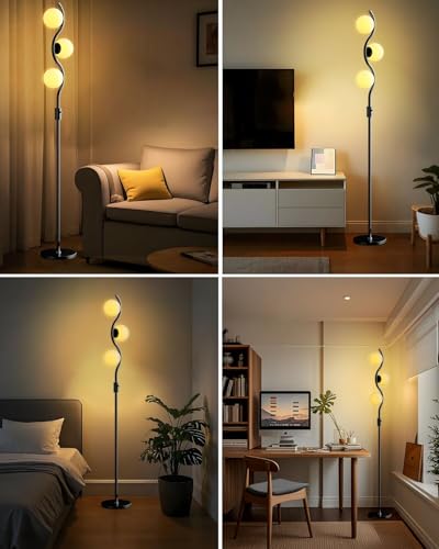 3 Globe Floor Lamp Dimmable Black Floor Lamps with 3 Soft Warm White 3000K Bulbs (3 Count)