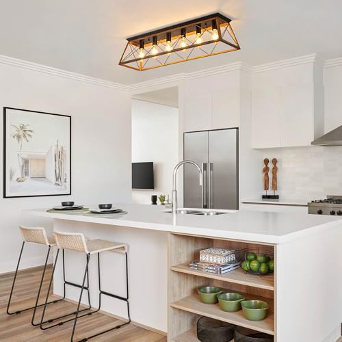 38” Farmhouse Large Flush Mount Ceiling Light Fixture with Walnut Finish