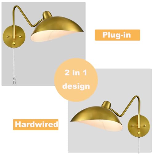 Gold Plug in Wall Sconce Swing Arm with On (2 Count)