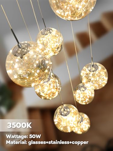 10 Light LED Staircase Chandelier Crystal Ceiling Lights Large Chandeliers for High Ceilings (127 Count)