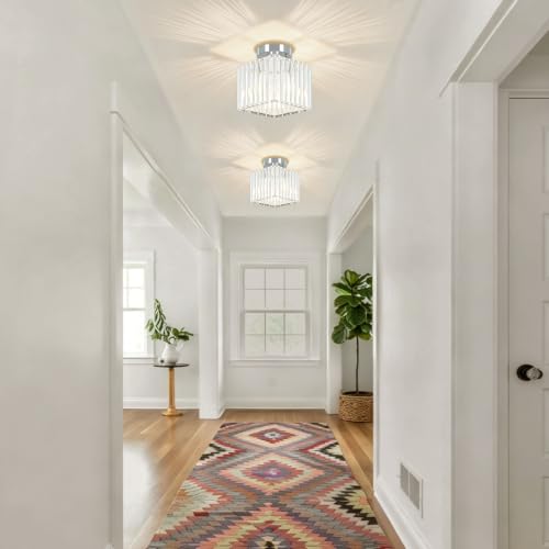 Modern Crystal Ceiling Light Fixture Chrome Hallway Entryway Light Fixtures