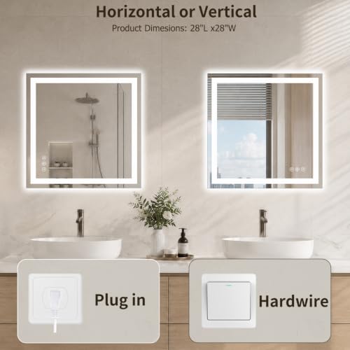 28"x28" LED Bathroom Mirror with Lights