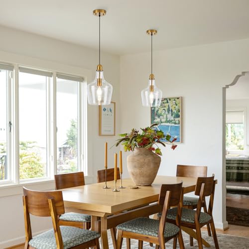 9” Seeded Glass Pendant Light Modern Brass 1 Light Single Dome Bubble Pendant Lighting Fixtures for Kitchen Island Dining Room Hallway