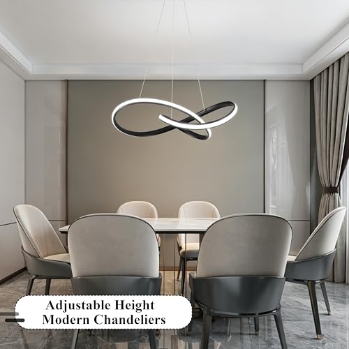 30" Black Modern LED Chandelier Large Irregular Ring Pendant Lighting Adjustable Hanging Light Fixture Modern Dimmable Remote Control Pendant Lights for Living Room Dining Room Entryway