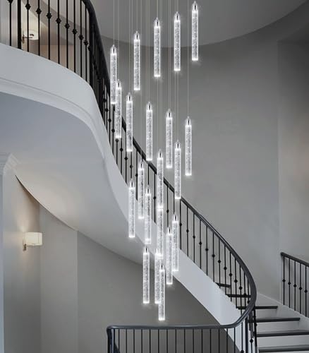 20 Lights Chandelier LED Dimmable Chandeliers for Entryway Flush Mount Ceiling Pendant Light Fixture Crystal Chandeliers for Living Room Chrome Finished Lighting Modern 156in High Ceiling Chandelier
