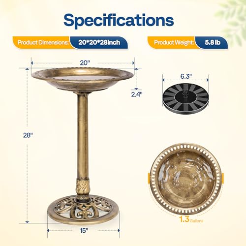 Bird Bath with Solar Fountain for Outside