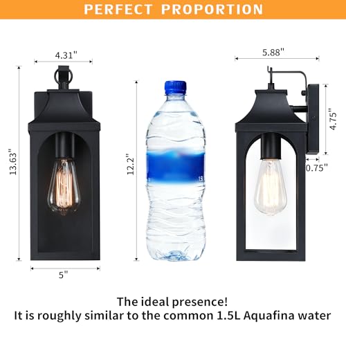 13.6 Inch Matte Black Exterior Wall Lantern with Clear Glass Shade