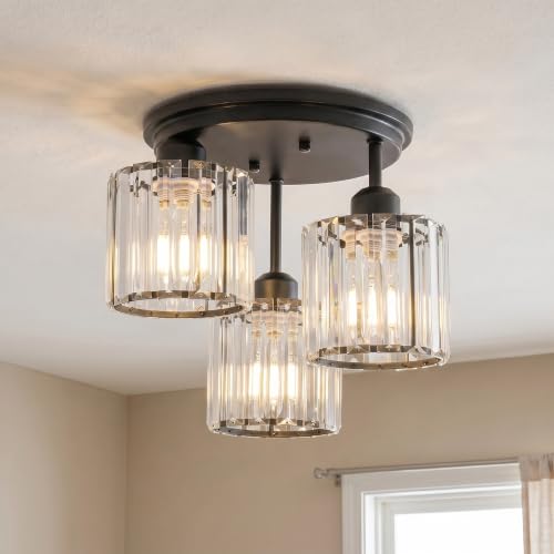 13" Crystal Semi Flush Mount Ceiling Light