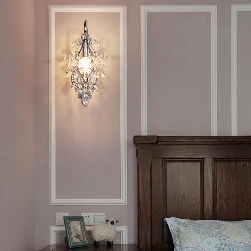 Indoor Hardwired Silver Crystal Vintage Wall Sconces Light Set of 2 (2 Count)