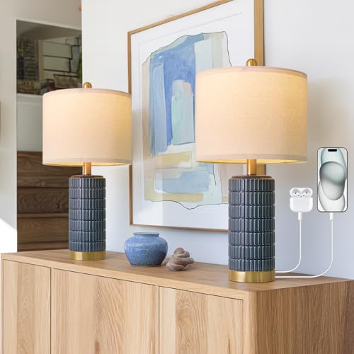 21.5'' Bedside Table Lamps Set of 2 with USB A+C Ports for Living Room (2 Count)