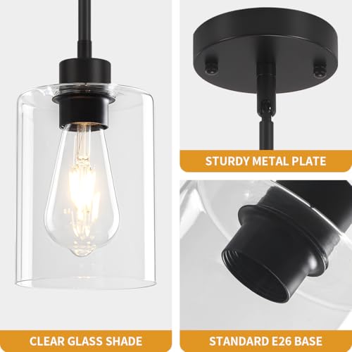 2 Pack Glass Pendant Lights Kitchen Island Modern Hanging Light Fixtures
