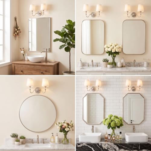 2 Light Vintage Bathroom Vanity Light Fixtures Over Mirror