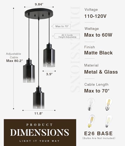 3 Light Black Pendant Lighting
