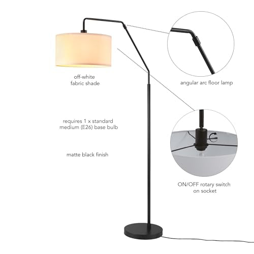 65" Matte Black Floor Lamp with White Fabric Shade