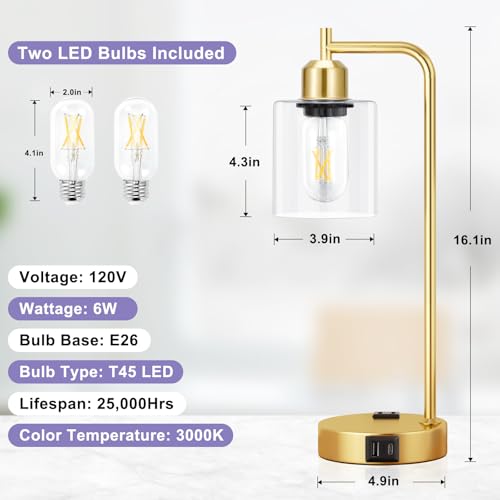Industrial Gold Table Lamp for Bedrooms Set of 2 (2 Count)