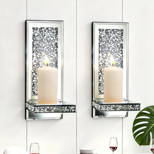 Mirrored Candle Sconces with Acrylic Diamond (2 Count)