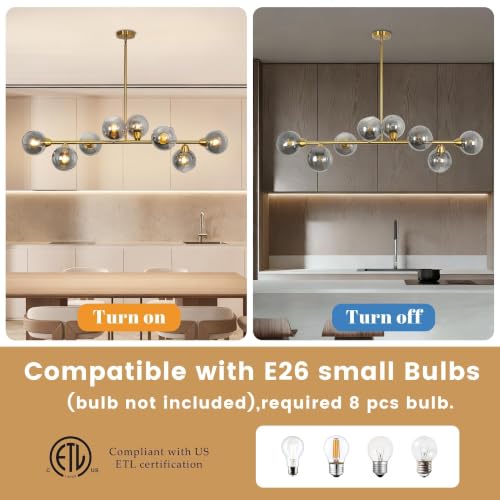 Linear Chandeliers for Dining Room 8 Lights Gold Sputnik Island Light
