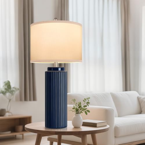 28" Dark Blue Ceramic Table Lamps Set of 2 (2 Count)