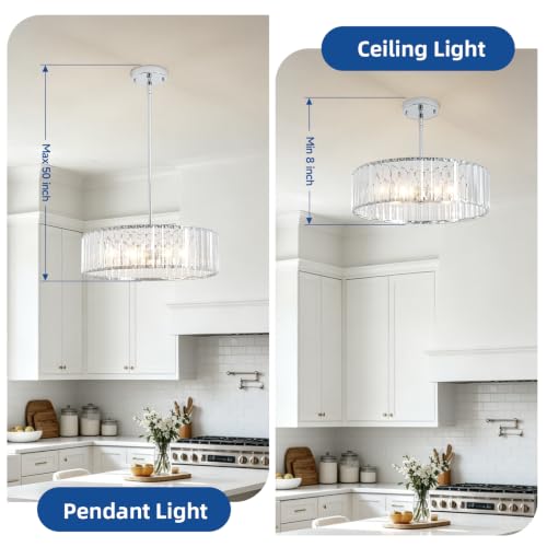 Adjustable Height Modern Chrome Crystal Chandelier 16 Inch (Chrome / 16 in)