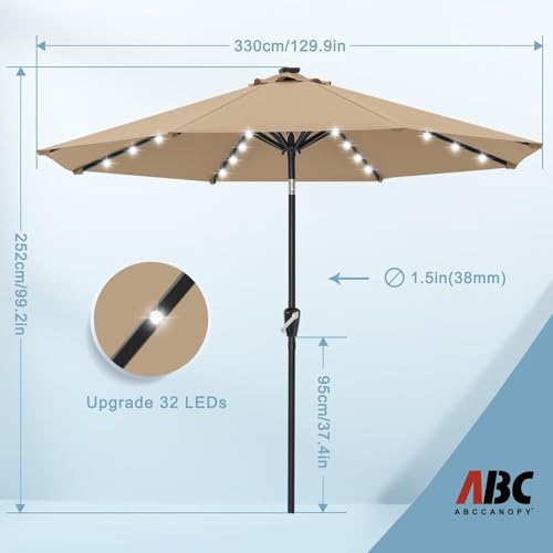 Solar Led Patio Umbrella with 32 Lights 11FT