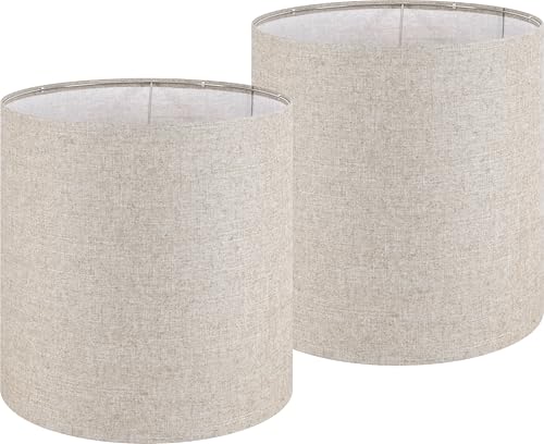 Large Tall Drum Lamp Shade Set of 2 Oatmeal Linen Lampshades for Floor Lamps and Table Lamps 14 x 14 x 15 Inch (2 Count)
