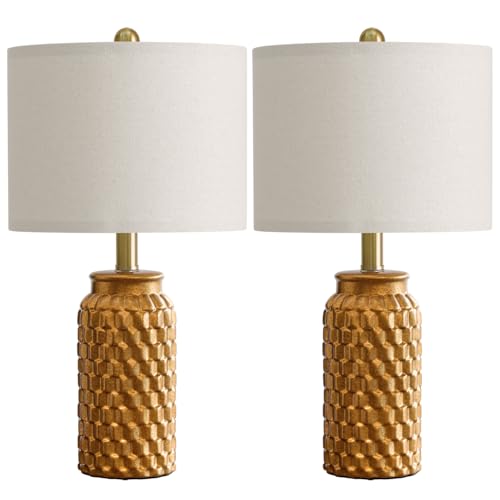 20.5" Gold Modern Ceramic Bedside Lamp Set of 2 for Bedroom Decor Farmhouse Table Lamp for Living Room Office Dorm (2 Count)