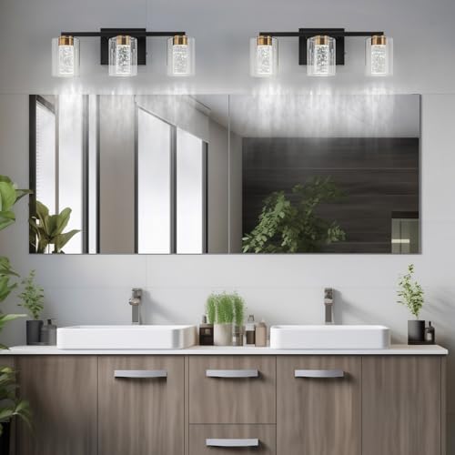 3 Light Black and Gold Vanity Light with 3 Color Modes