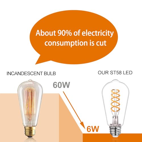 4 PCS ST58 Dimmable Spiral Vintage E26 LED Bulb 60 Watt LED Edison Bulbs (4 Count)