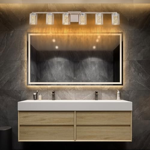 6 Light Brushed Nickel Vanity Light with 3 Color Modes