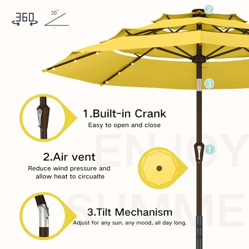 9ft 3 Tier Patio Umbrella with Solar Lights