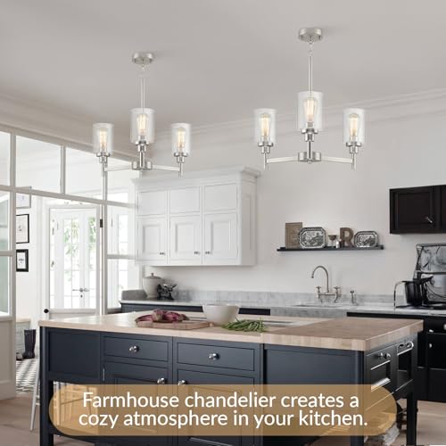 3 Light Brushed Nickel Chandeliers for Dining Room Light Fixture Over Table