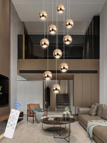 10 Light LED Staircase Gold Chandelier Crystal Ceiling Lights Large Chandeliers for High Ceilings
