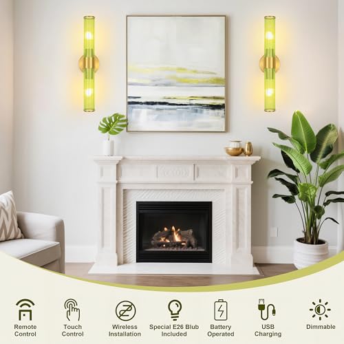 Gold Battery Operated Wall Sconces Set of 2 (2 Count)