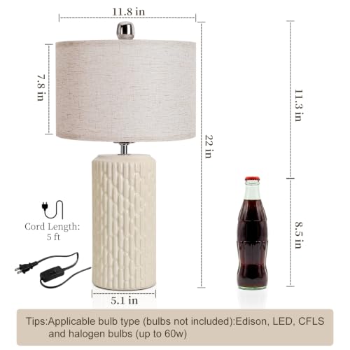 22" Modern Ceramic Table Lamps Set of 2 for Night Stands (Beige)